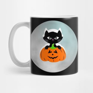 BLACK Cat Halloween With A Full Moon Mug